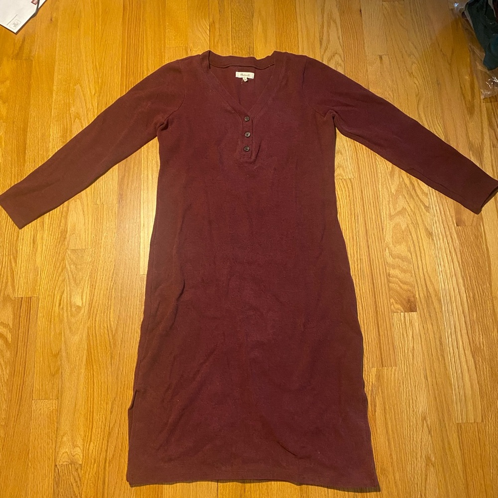 Madewell burgundy ribbed Henley dress size M
